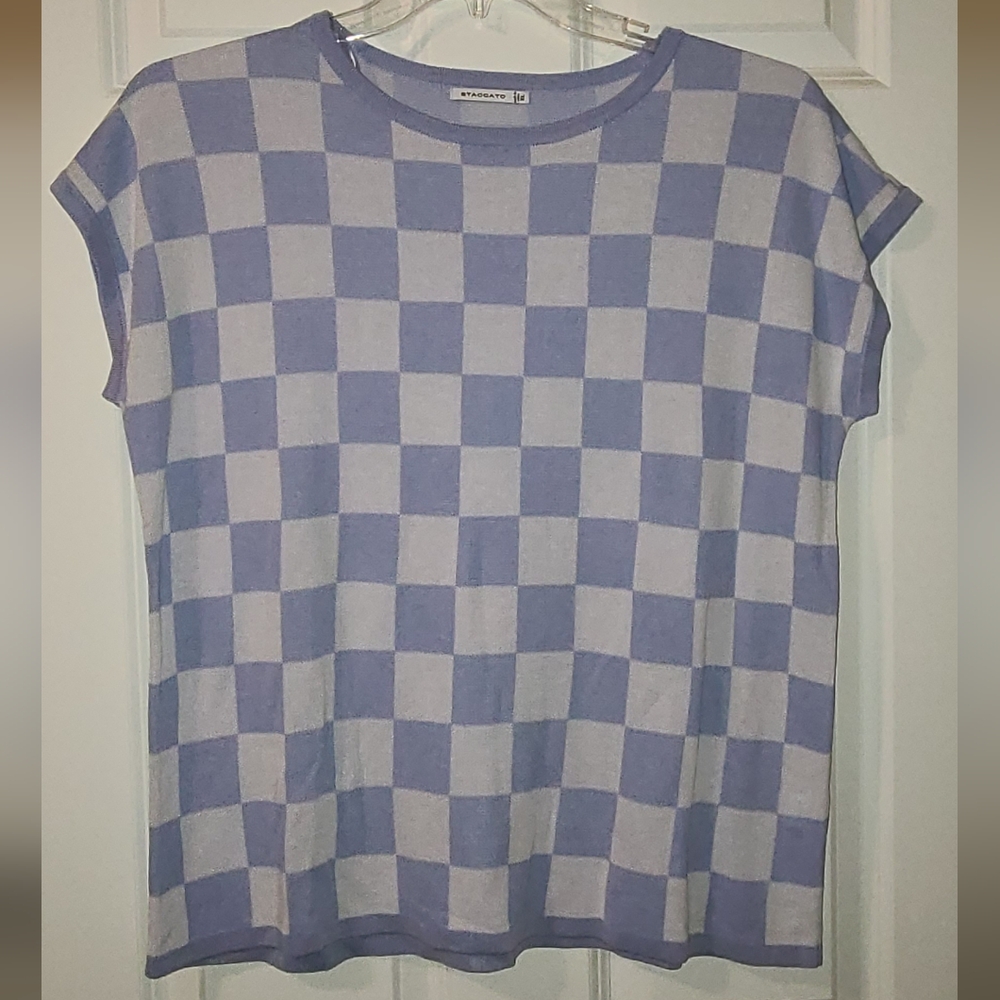 Staccato Blue and White Checkered Top